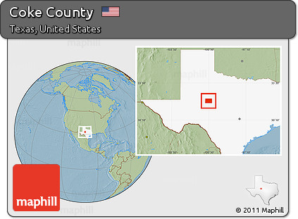 Savanna Style Location Map of Coke County, highlighted parent region, hill shading