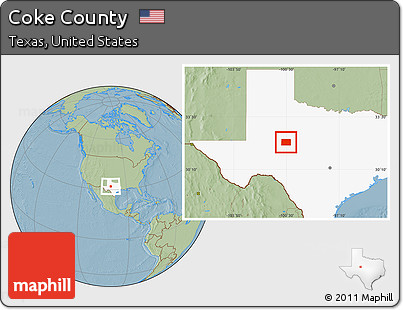 Savanna Style Location Map of Coke County, highlighted parent region, hill shading