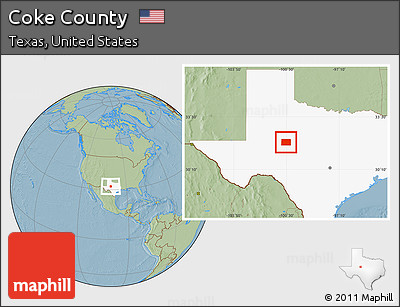 Savanna Style Location Map of Coke County, highlighted parent region, hill shading