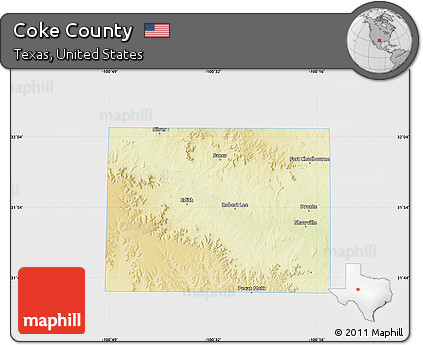Physical Map of Coke County, single color outside