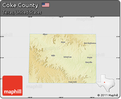 Physical Map of Coke County, single color outside