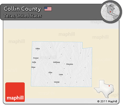 Classic Style 3D Map of Collin County, single color outside
