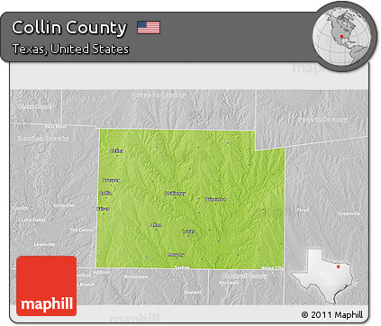 Physical 3D Map of Collin County, lighten, desaturated