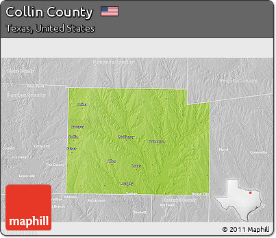 Physical 3D Map of Collin County, lighten, desaturated