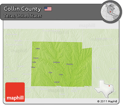 Physical 3D Map of Collin County, lighten