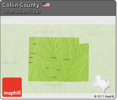 Physical 3D Map of Collin County, lighten