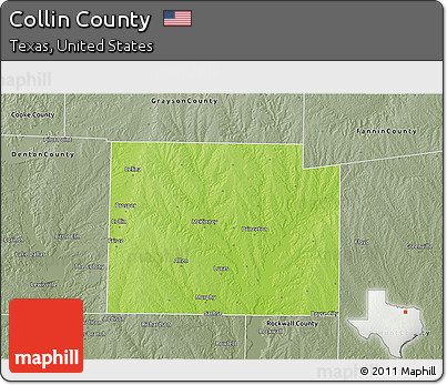 Physical 3D Map of Collin County, semi-desaturated