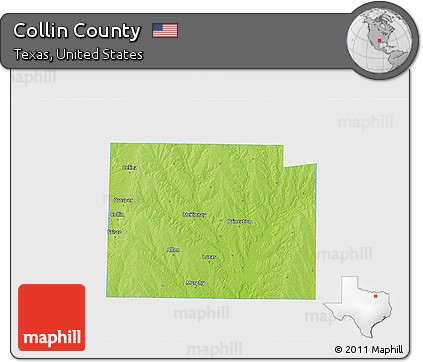 Physical 3D Map of Collin County, single color outside