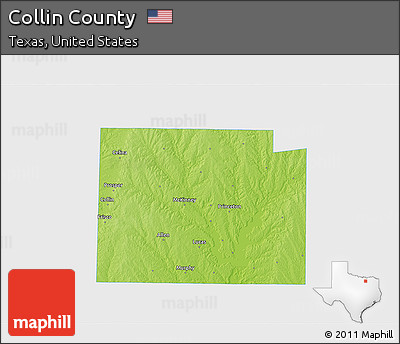 Physical 3D Map of Collin County, single color outside