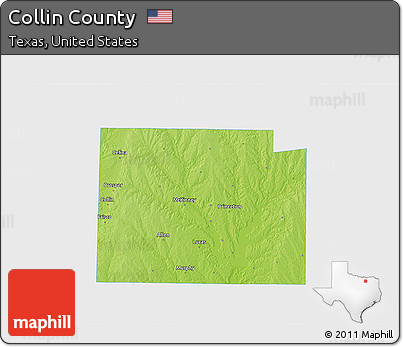 Physical 3D Map of Collin County, single color outside