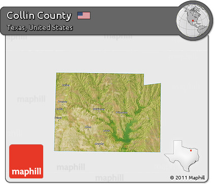 Satellite 3D Map of Collin County, single color outside