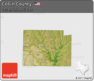 Satellite 3D Map of Collin County, single color outside