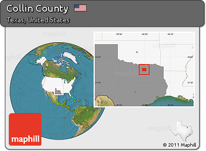 Satellite Location Map of Collin County, highlighted country, highlighted parent region