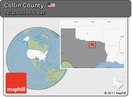 Savanna Style Location Map of Collin County, highlighted country, highlighted parent region, hill shading