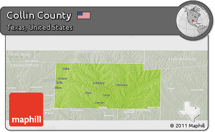 Physical Panoramic Map of Collin County, lighten, semi-desaturated
