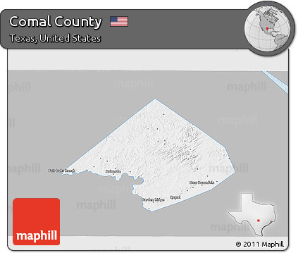Gray 3D Map of Comal County, single color outside