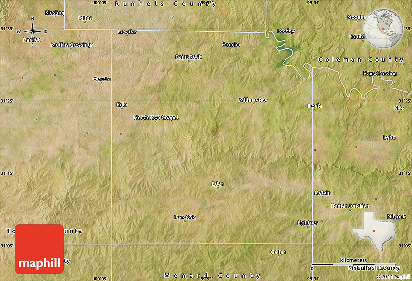 Satellite Map of Concho County