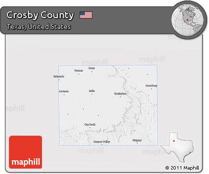 Silver Style 3D Map of Crosby County, single color outside