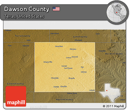 Physical 3D Map of Dawson County, darken