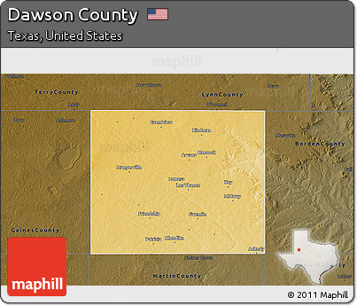 Physical 3D Map of Dawson County, darken