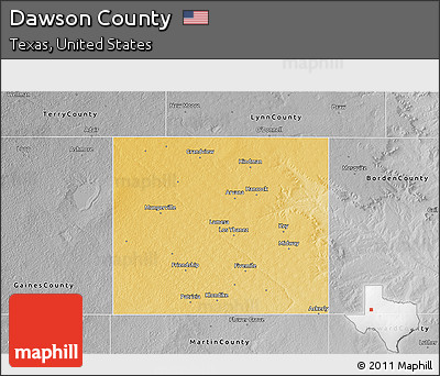 Physical 3D Map of Dawson County, desaturated