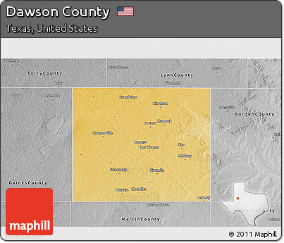 Physical 3D Map of Dawson County, desaturated
