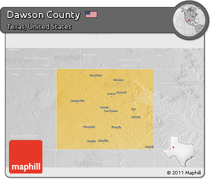 Physical 3D Map of Dawson County, lighten, desaturated