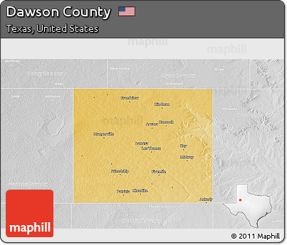 Physical 3D Map of Dawson County, lighten, desaturated