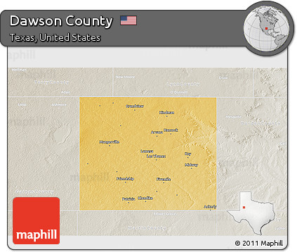 Physical 3D Map of Dawson County, lighten, semi-desaturated
