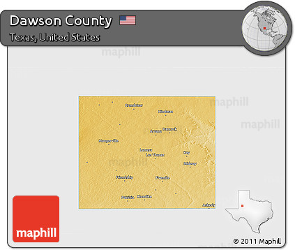 Physical 3D Map of Dawson County, single color outside