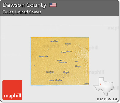 Physical 3D Map of Dawson County, single color outside