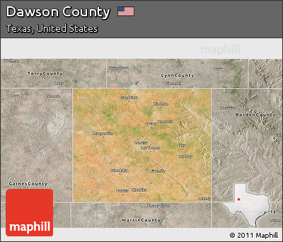Satellite 3D Map of Dawson County, semi-desaturated