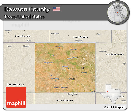 Satellite 3D Map of Dawson County, shaded relief outside