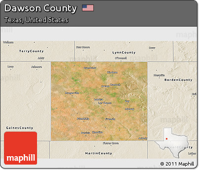 Satellite 3D Map of Dawson County, shaded relief outside