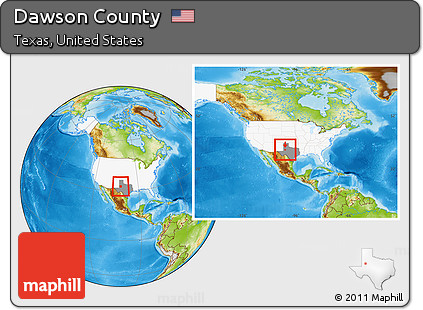 Physical Location Map of Dawson County, highlighted country, highlighted parent region, within the entire country