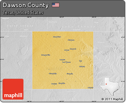 Physical Map of Dawson County, lighten, desaturated