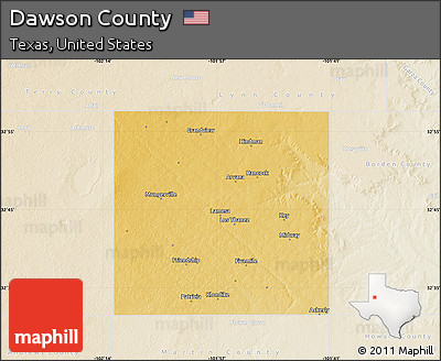 Physical Map of Dawson County, lighten