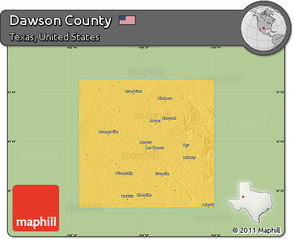 Savanna Style Map of Dawson County, single color outside