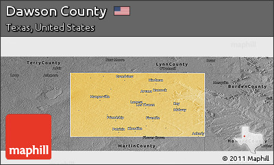 Physical Panoramic Map of Dawson County, darken, desaturated