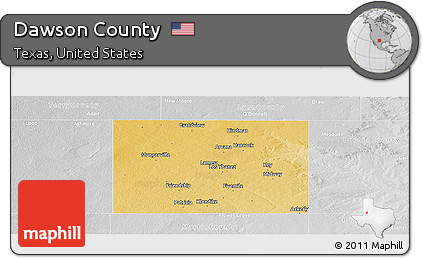 Physical Panoramic Map of Dawson County, lighten, desaturated