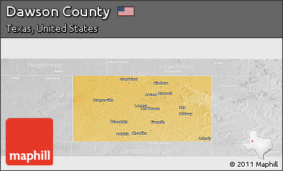 Physical Panoramic Map of Dawson County, lighten, desaturated