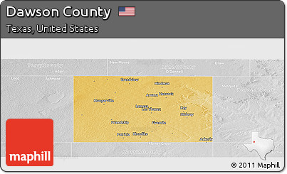 Physical Panoramic Map of Dawson County, lighten, desaturated