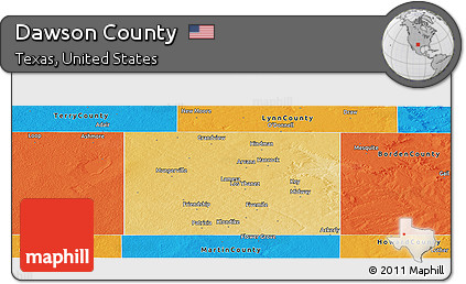 Physical Panoramic Map of Dawson County, political outside