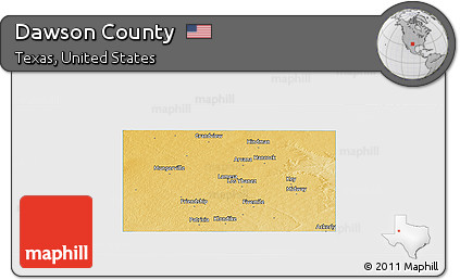 Physical Panoramic Map of Dawson County, single color outside