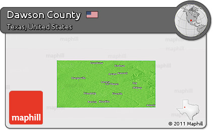 Political Panoramic Map of Dawson County, single color outside