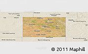 Satellite Panoramic Map of Dawson County, shaded relief outside