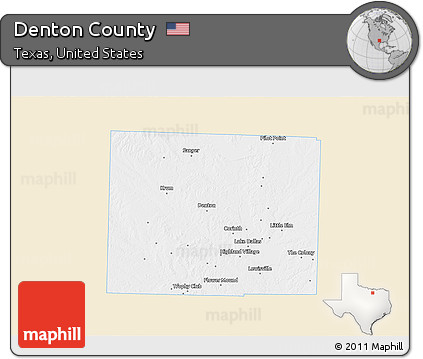 Classic Style 3D Map of Denton County, single color outside