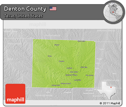 Physical 3D Map of Denton County, lighten, desaturated
