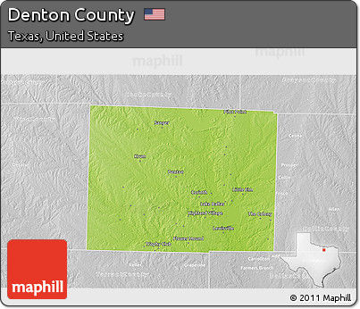 Physical 3D Map of Denton County, lighten, desaturated