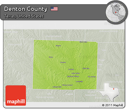Physical 3D Map of Denton County, lighten, semi-desaturated